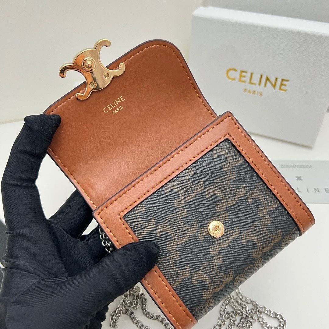 CELINE トリオンフ チェーンウォレット【ランク：S】 本日限定】?Celine トリオンフ チェーンウォレット 10999 ? 高級