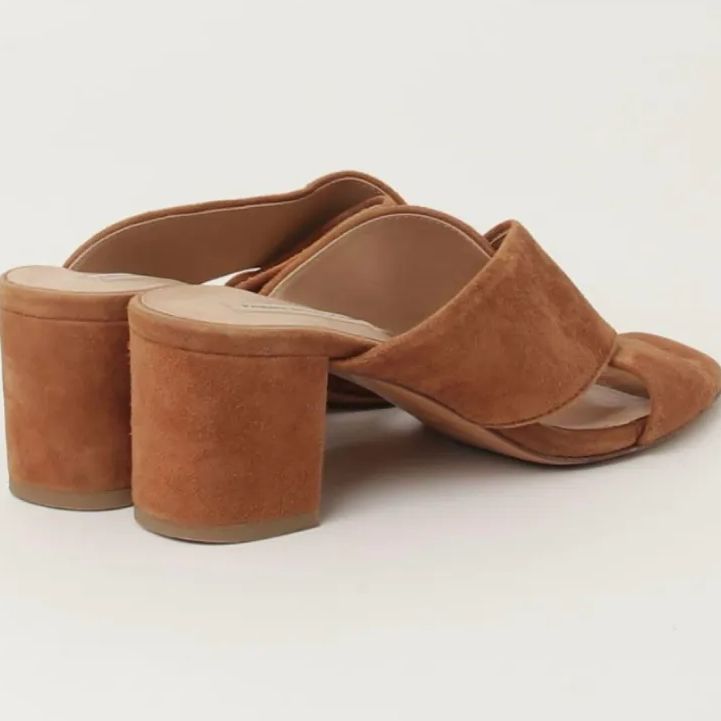 FABIO RUSCONI ファビオルスコーニ イタリア製 本革 クロスデザインミュール ¥29 700 スエード 37 ブラウン24 cm