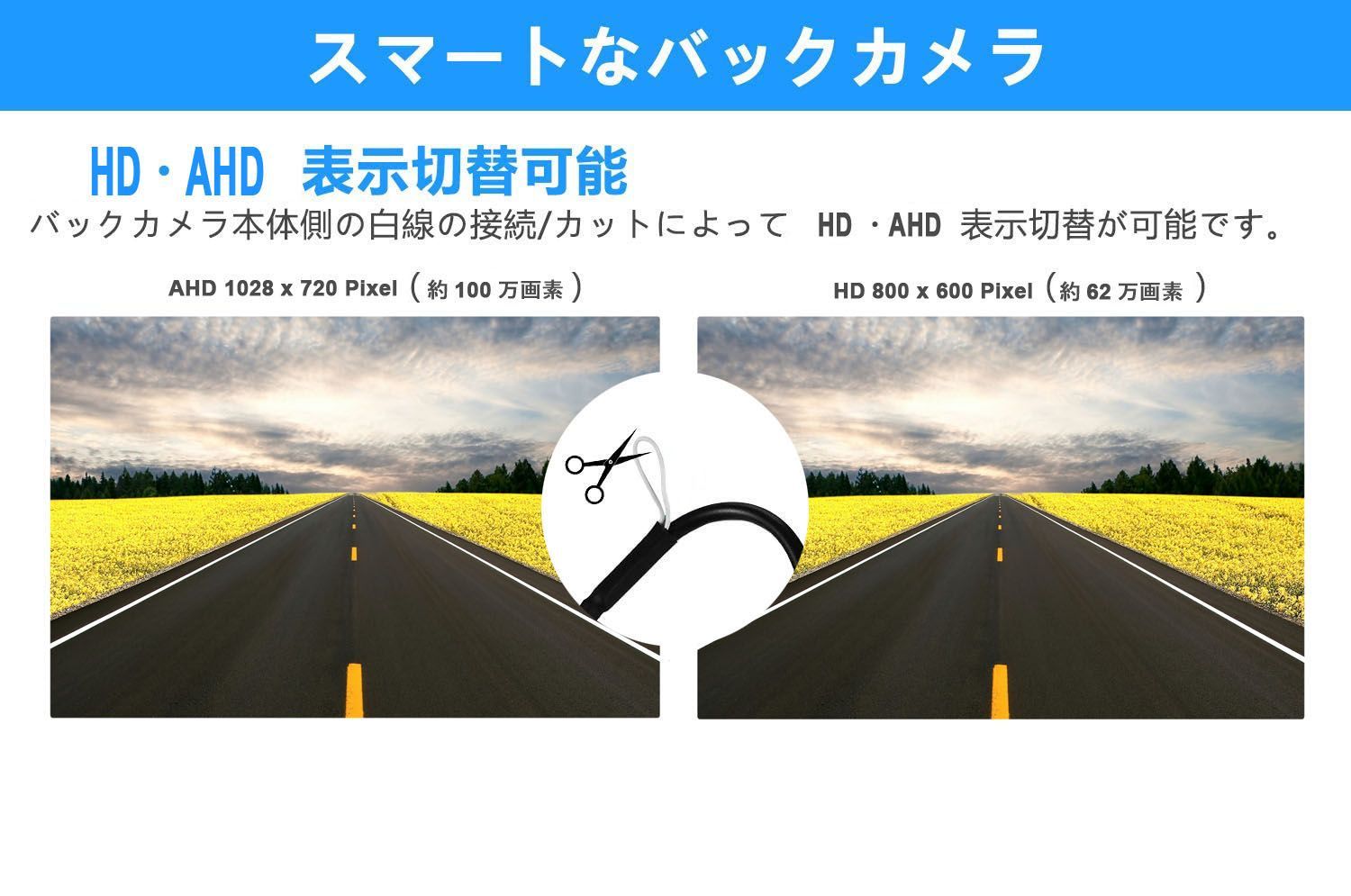 AHD バックカメラ 最低照度0lux超強暗視機能 100万/62万画素切り替