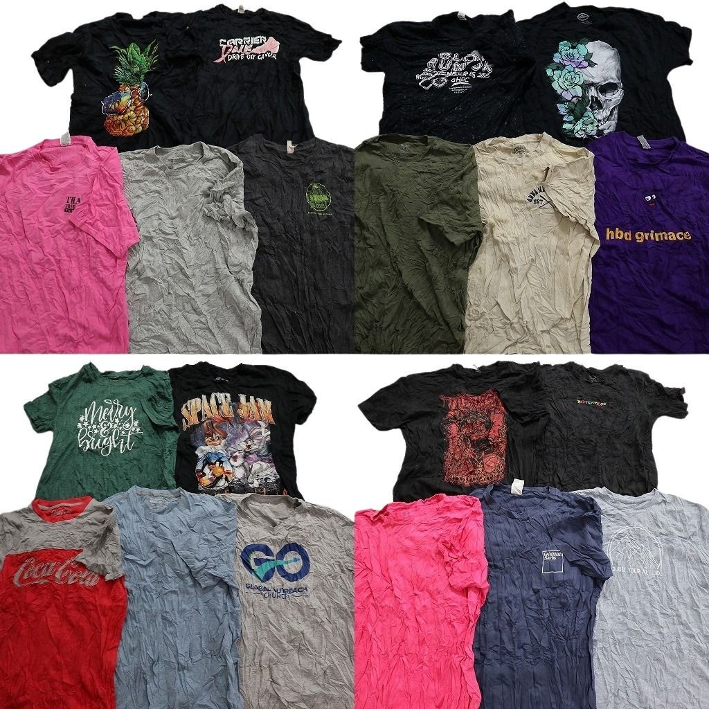 古着卸 まとめ売り カラーmix プリント 半袖Tシャツ 20枚セット (メンズ L ) 大判プリント 企業 スカル スペースジャム 中古 古着 MY5119
