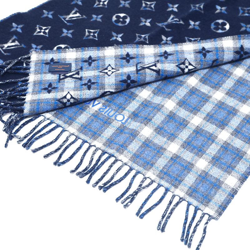 Louis Vuitton カシミヤ マフラー チェック柄 Louis Vuitton チェック柄 マフラー LOUIS VUITTON 】 ロゴチェック柄