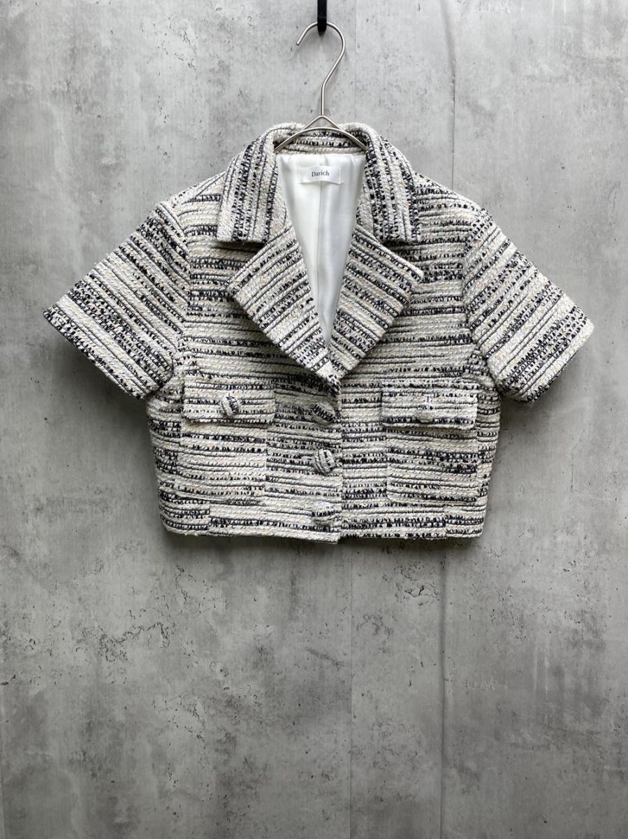 Darich ダーリッチ 112413011 ミックスツイードハーフスリーブ ジャケット sizeF|ホワイト ◎レディース