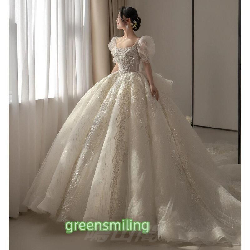 ウェディングドレス ウエディングドレス パフスリーブ 二次会 結婚式 前撮り ブライダル ロングドレス 花嫁 プリンセスドレス プリンセスラWP数量 価格926
