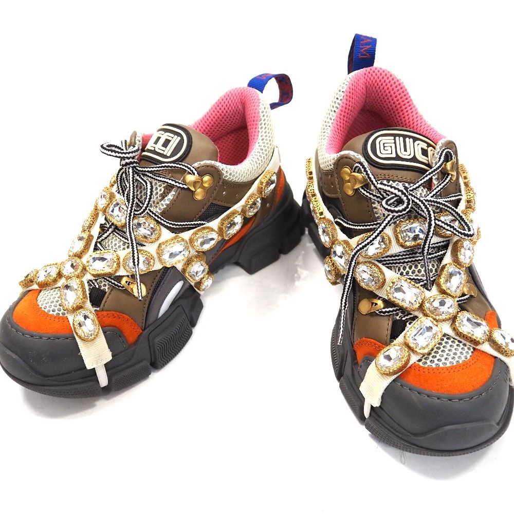 GUCCI ビジューフラッシュトレック厚底スニーカー 23cm相当 GUCCI オレンジ グッチ ビジュースニーカー フラッシュトレッ