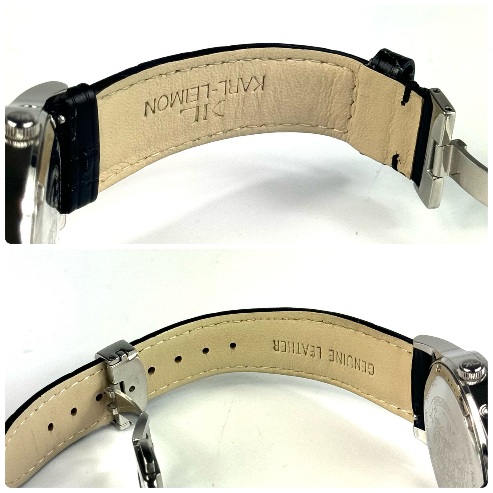 美品】KARL LEIMON カルレイモン CLASSIC PIONEER クォーツ グレー 革 