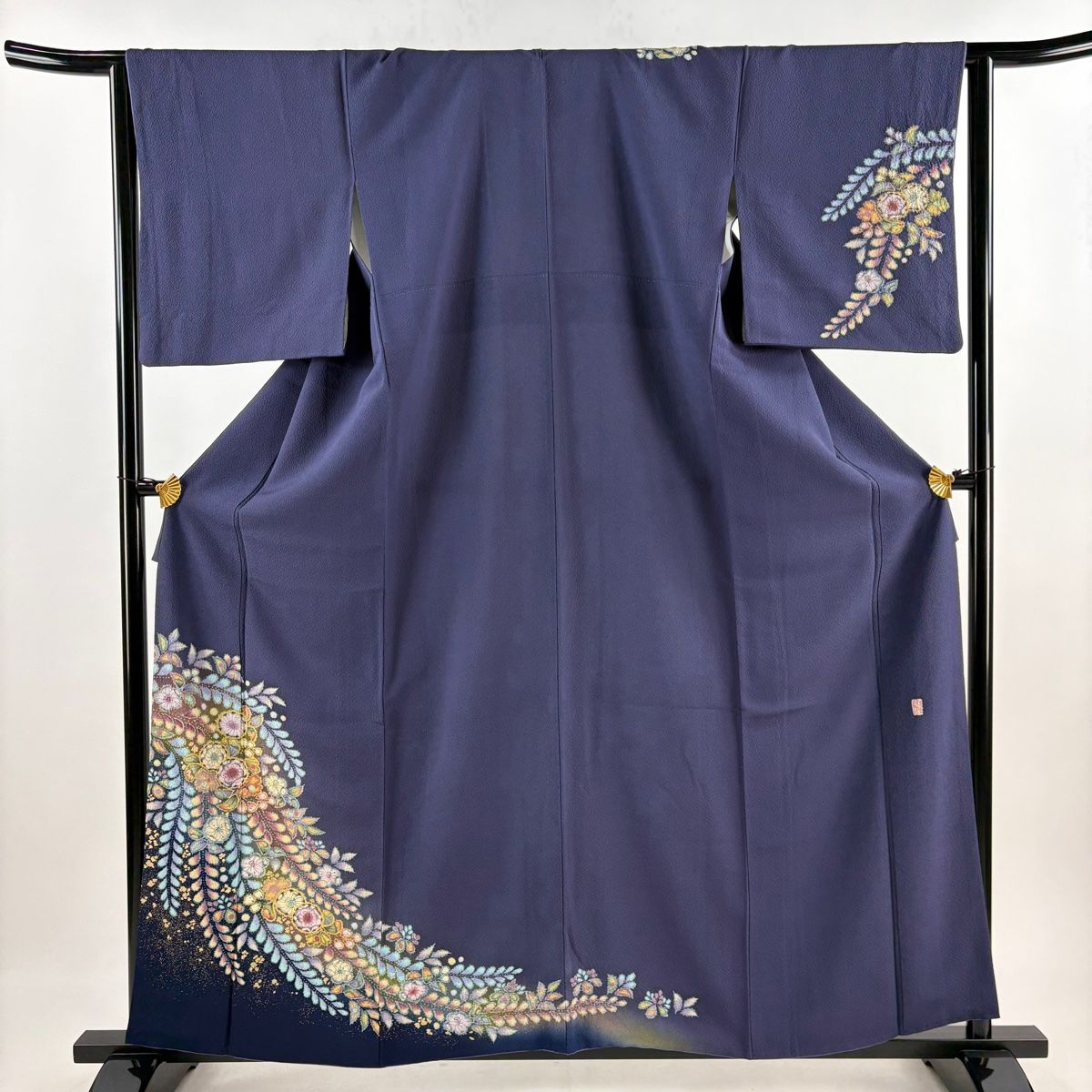 付下げ 身丈160cm 裄丈64cm M 袷 翠山工房 やまと 落款 辻が花 金彩 ぼかし 濃紫 正絹 名品
