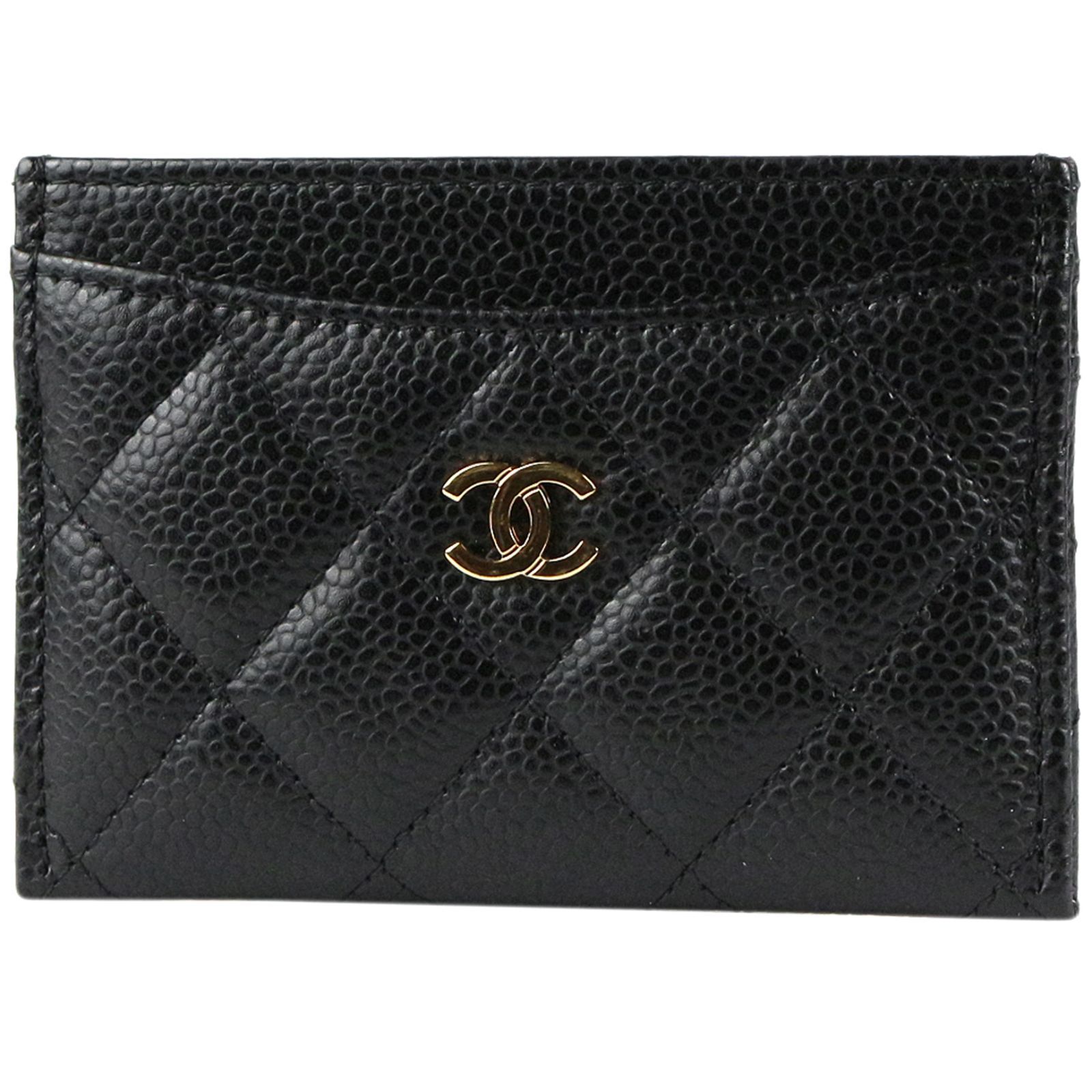 CHANEL|シャネル クラシック マトラッセ カードケース|パスケース グレインド カーフ|キャビアスキン ブラック×ゴールド金具 AP0213 ランダム番