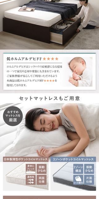 収納ベッド 国産 組立設置付 薄型スタンダードポケットコイル シングル 組立設置付 シングルベッド マットレス付き 薄型スタンダードポケット