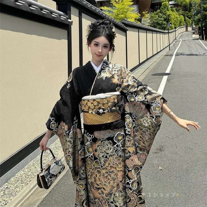 浴衣 和服 未使用 浴衣 黒 レディース ゆかた 女性 浴衣