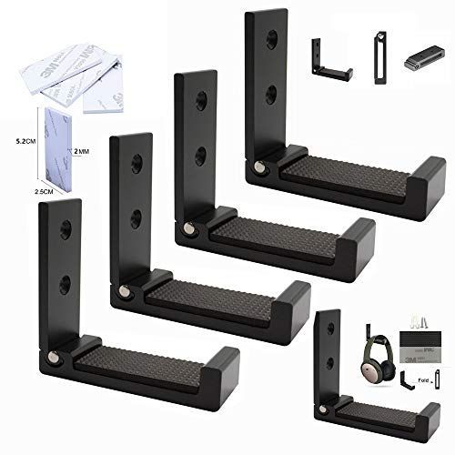 黑色 MEETRADE 壁掛けフック折りたたみ式(4個セッド) ヘッドセットハンガー ヘッドホンホルダー 3M粘着テープ付き耐荷重1kg ネジ付き20kg ヘッドバンド保護パッド付き帽子 洋服掛け 玄関 浴室 寝