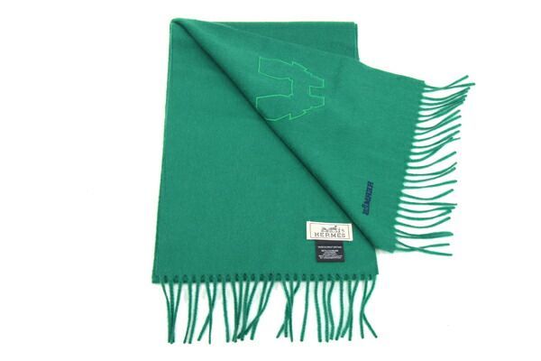 エルメス マフラー グリーン カシミヤ100% ソルド品 大人の一生もの