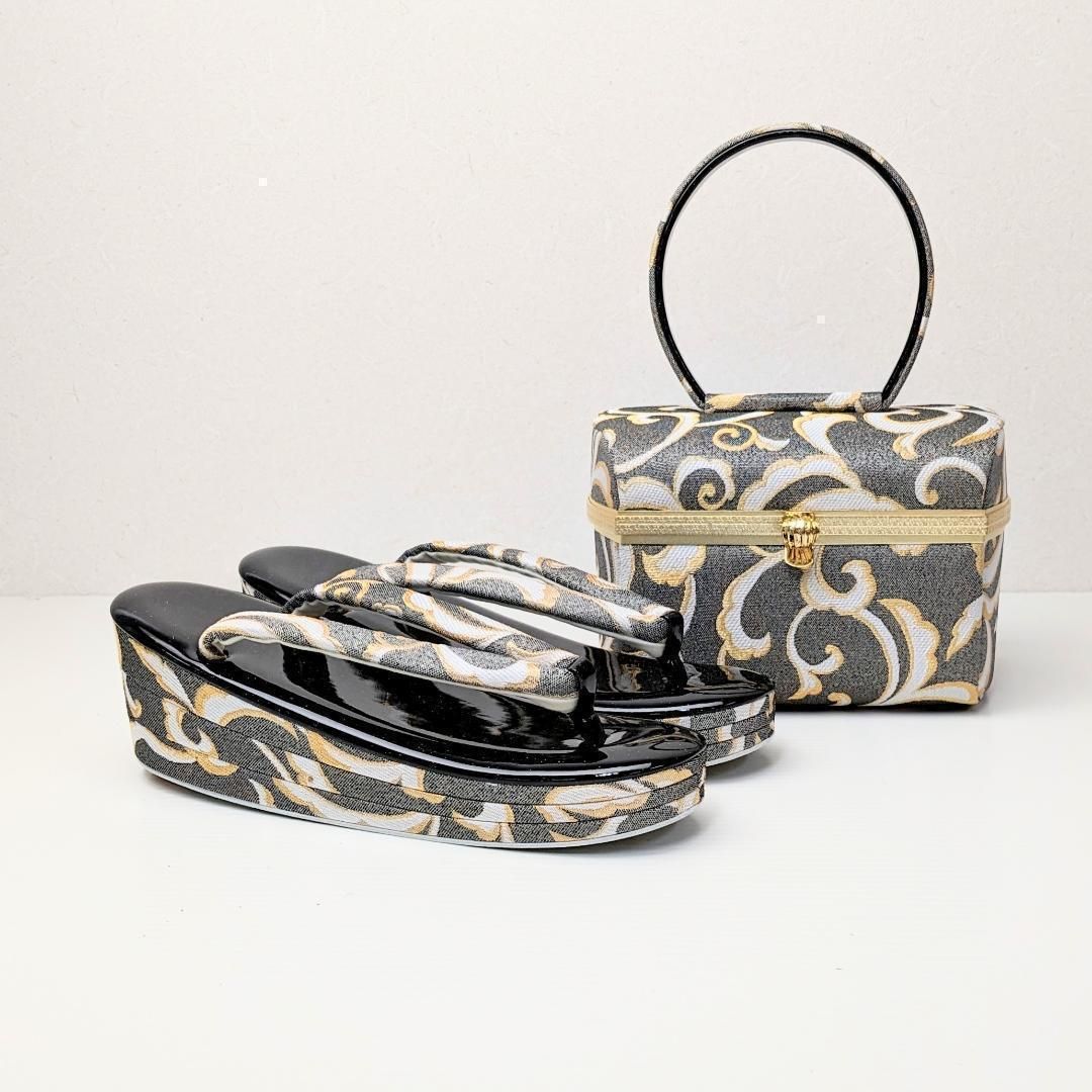 和装 草履 バッグ セット ゴールド 黒 ブラック フリーサイズ u71-4  