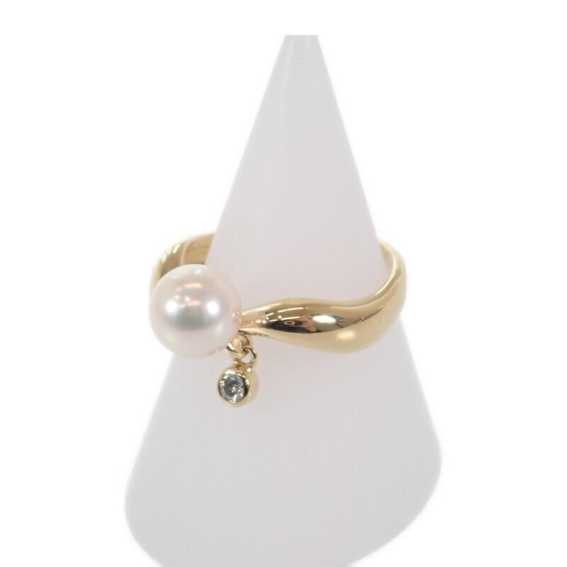 MIKIMOTO】あこや真珠 リング K18イエローゴールド ダイヤモンド