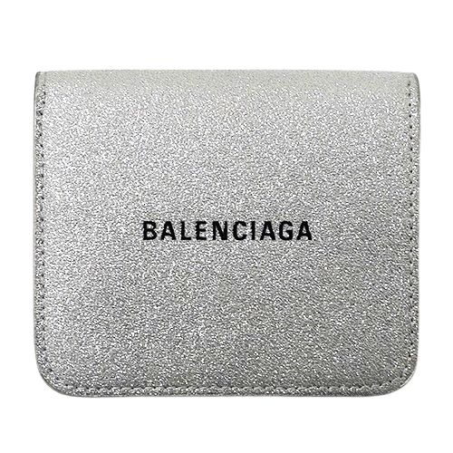売り出しクーポン BALENCIAGA シルバー レザー二つ折り財布 