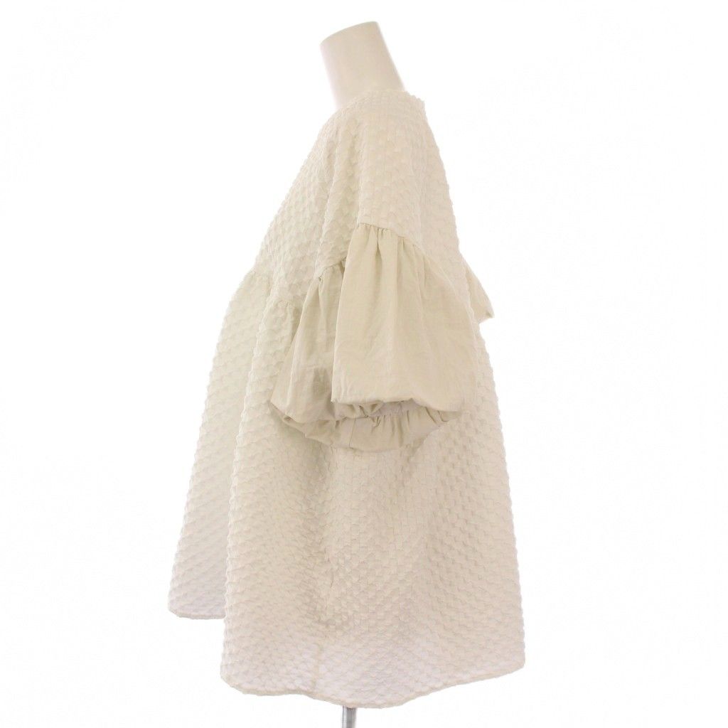 スリースクエア THREE SQUARE ポコポコジャガードブラウス シャツ プルオーバー 半袖 クルーネック フ 切替 F 白 ホワイト V 11 M 632-01-F BB