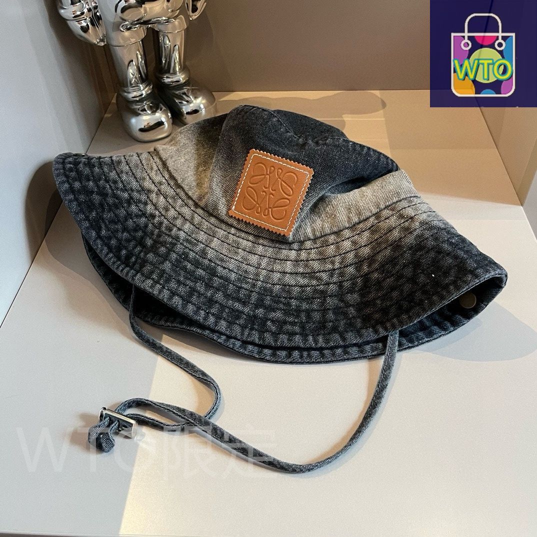 LOEWE デニムバケットハット　フィッシャーマンハット フレイド フィッシャーマン ハット (デニム＆カーフ) ブルー - LOEWE