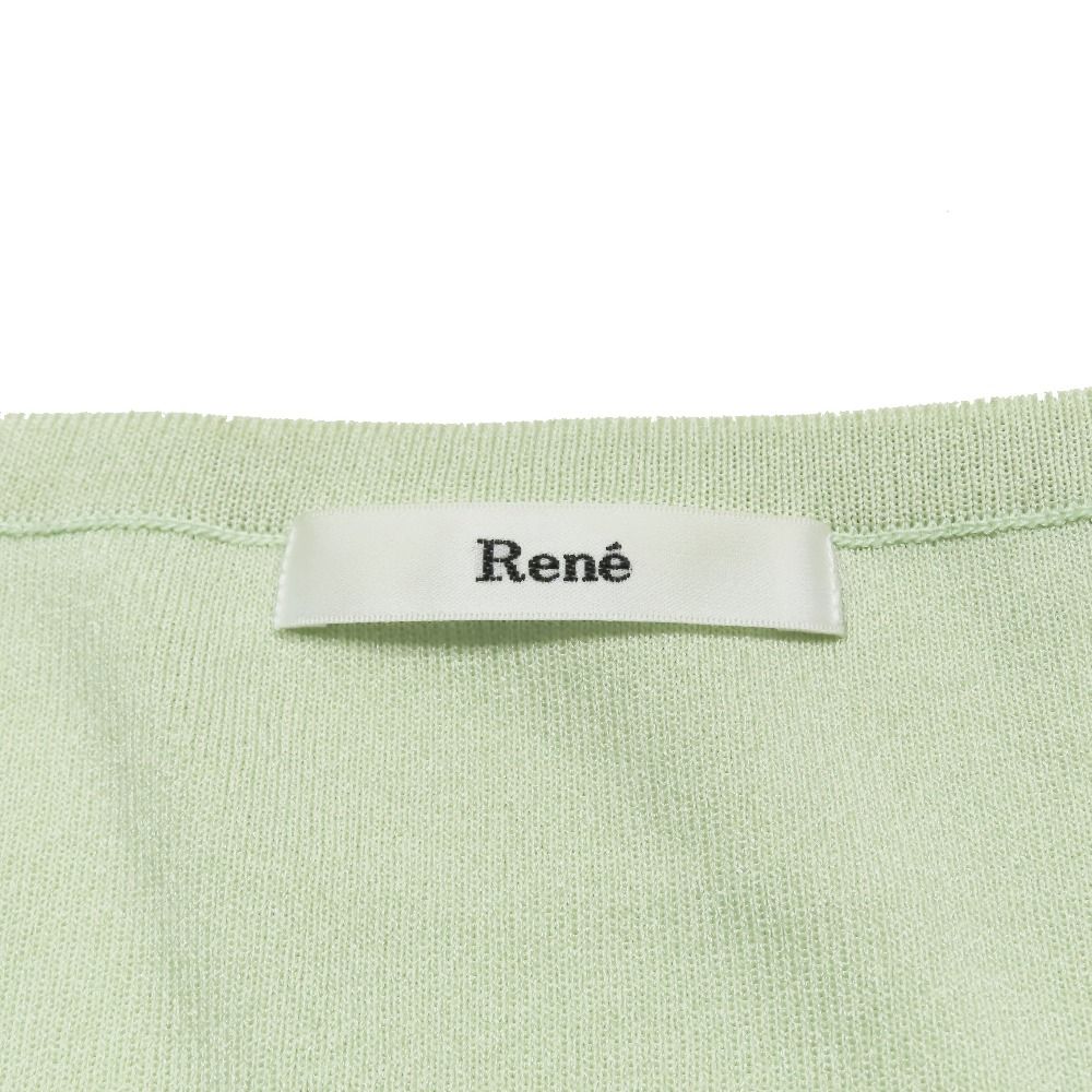 新品同様 12SS Rene ルネ 七分袖 カーディガン ボレロ ニット セーター ジップアップ リボンモチーフ ショート丈 36 ライトグリーン レディース 古着 中古 新品同様 12SS Rene ルネ 七分袖 カーディガン ボレロ ニット
