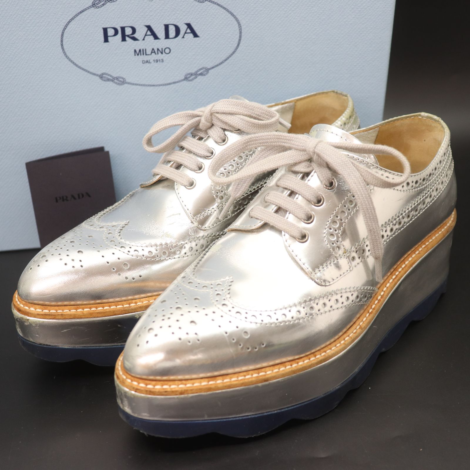 クーポン発行 PRADA プラダ ウィングチップ プラットフォーム ドレス