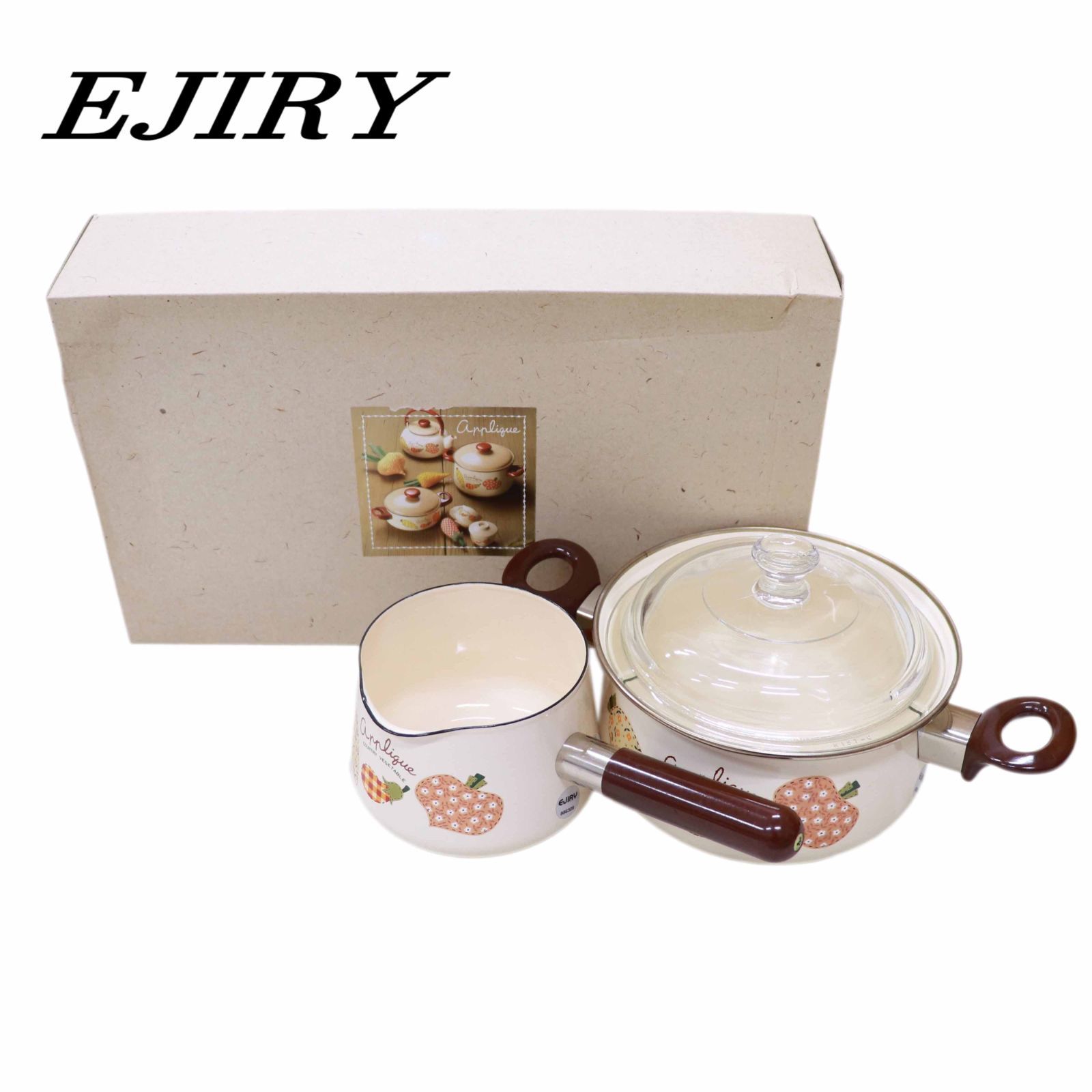 未使用】EJIRY エジリ― アップリケ柄 ホーロー ミルクパン・両手