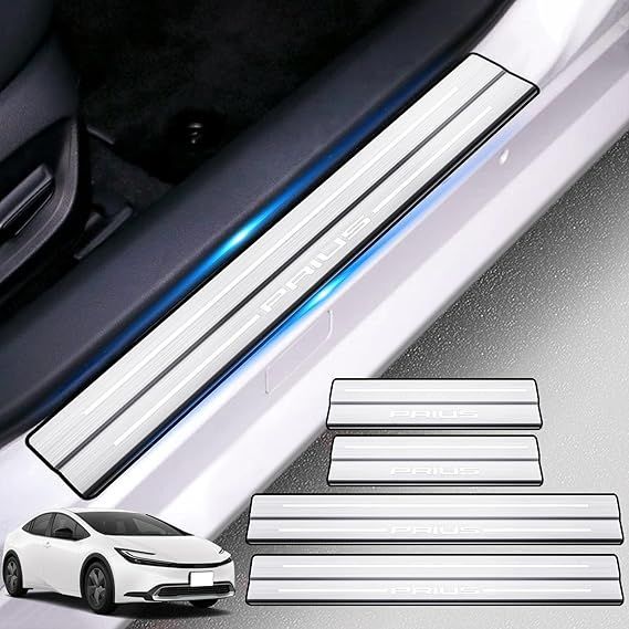 スカッフプレート 新型プリウス 60系用 サイドステップガード　ブラックロゴ 新型プリウス プリウス60系 フロント用サイドステップガード