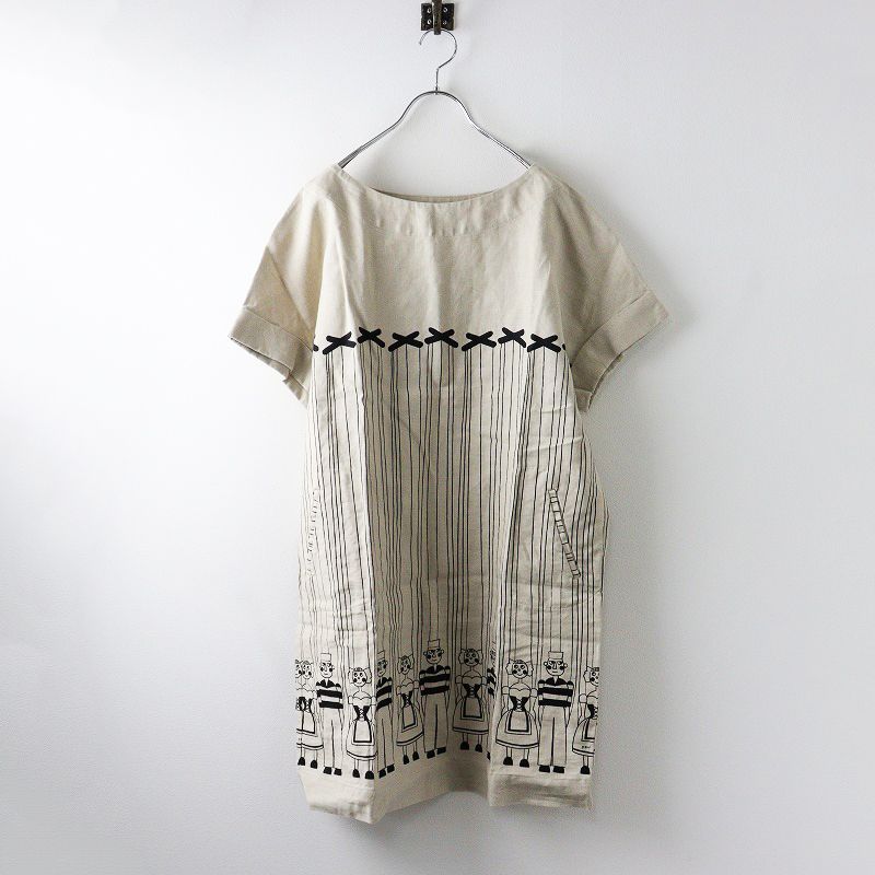 プープレ peu pres マリオネット プリント ワンピース F/ベージュ トップス プルオーバー 半袖【2400014239911】