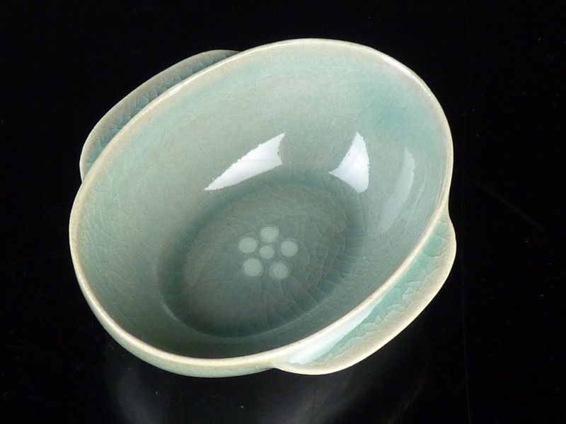 清宮】柳海剛(柳根瀅) 高麗青磁「曲水之宴盃」共箱 幅 約8.5cm