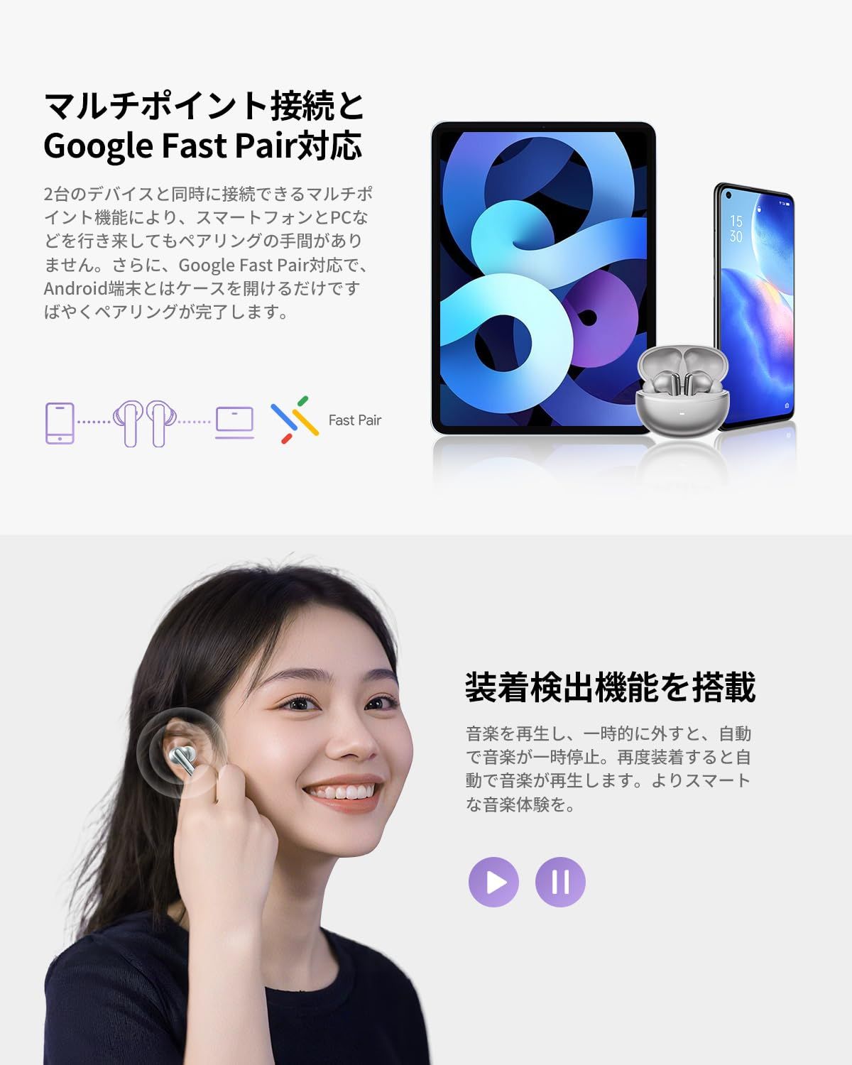  QCY MeloBuds N 70 ワイヤレスイヤホン ノイズキャンセリング MEMS 10 mmダイナミックドライバー ハイレゾ LDAC対応イヤフォン Bluetooth 6 0 外音取り込みモード 装着検出機能 マルチポイント接続 クリアな通話 ワイヤレ ワイヤレスヘッドホン ヘッドホン