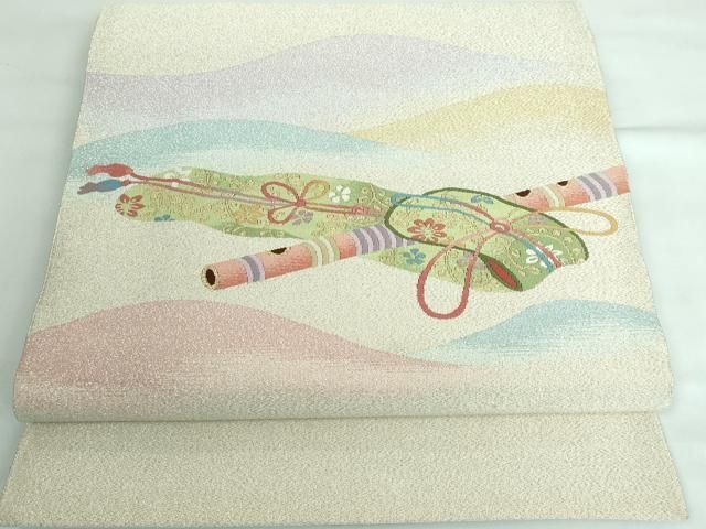 平和屋本店■極上　名門　安田綴れ　爪織本綴帯　八寸名古屋帯　横笛　金銀糸　証紙・保証書・共箱付き　逸品　DZAA5492kh5 平和屋本店□極上 名門 安田綴れ 爪織本綴帯 八寸名古屋帯 横笛 金銀糸