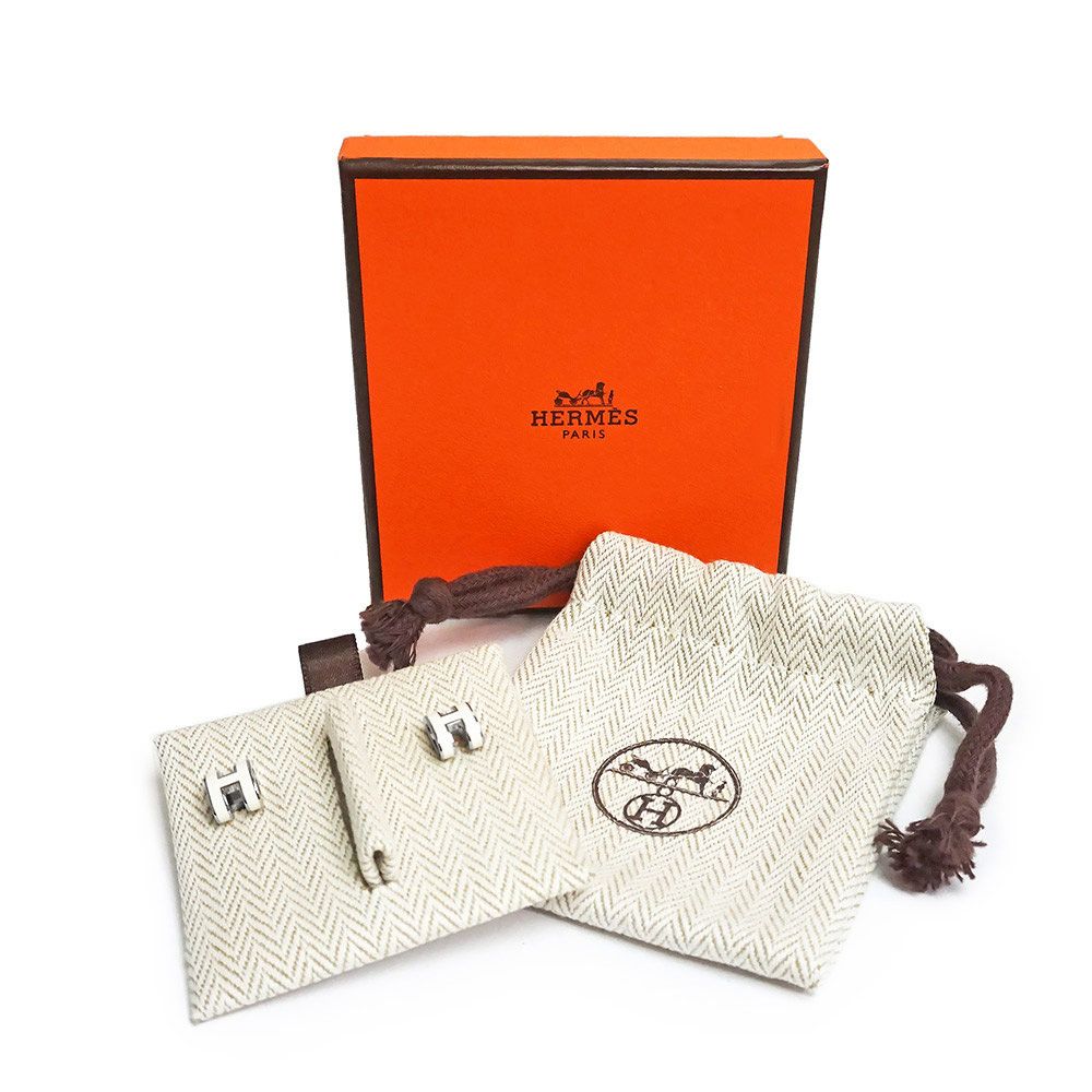 HERMES エルメスピアスポップアッシュミニポップHホワイトシルバー エルメス ポップアッシュ ミニ ポップ H ピアス クレ ホワイト