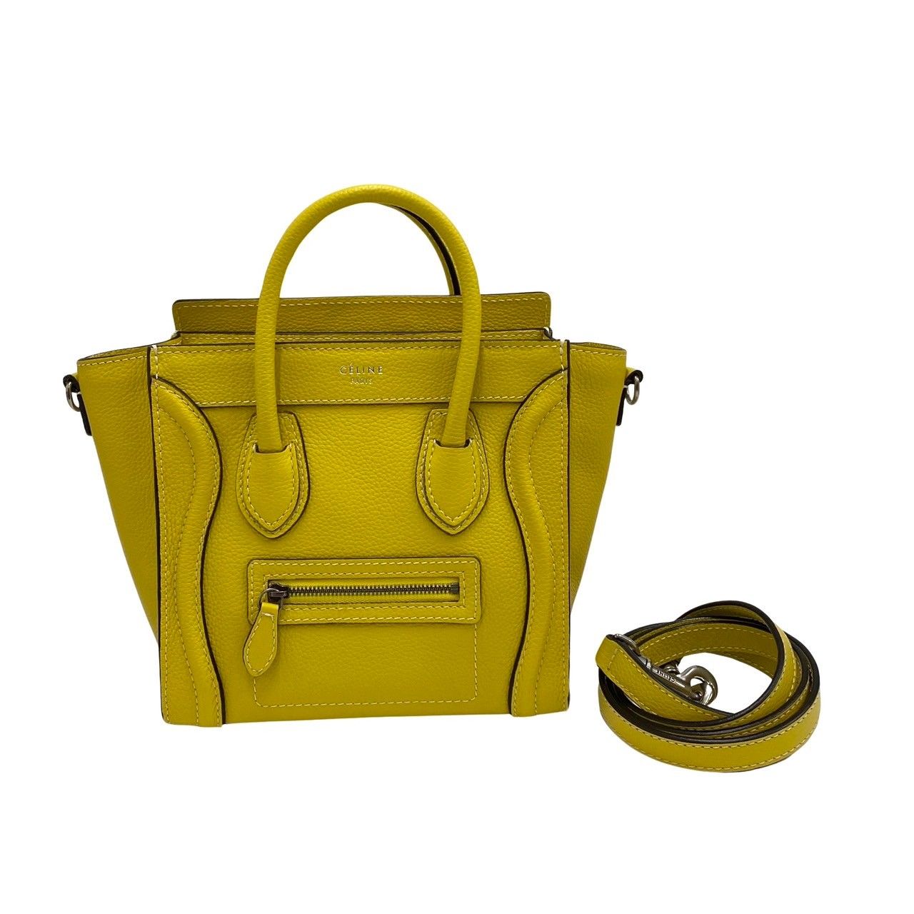 人気モデル✨CELINE ラゲージ ナノショッパー イエロー ハンドバッグ セリーヌ ラゲージ ナノショッパー レザー 2WAYハンドバッグ