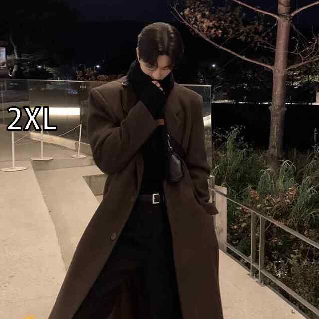 2XL 秋冬 コーデ メンズ 服 シンプル ファッション オシャレ 大人 かっこいい 大きいサイズ ストリート 紳士服 肩パッド ミドル丈 ウール コート 韓国スタイル 冬 アウター ジャケット