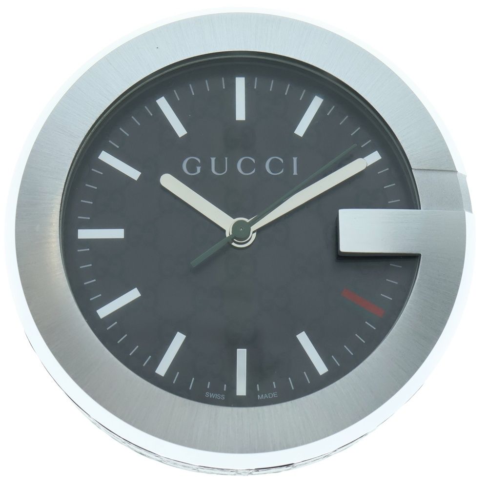 GUCCI グッチ GGロゴ 電池式 黒文字盤レザー置時計 ウォッチ ブラウン|シルバー YC210008