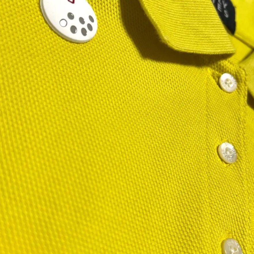 パーリーゲイツ 半袖ポロシャツ ゴルフウエア 鹿の子 刺繍 ワッペン 黄色 レディース 美品 PEARLYGATES 半袖 鹿の子 ポロシャツ サイズ0