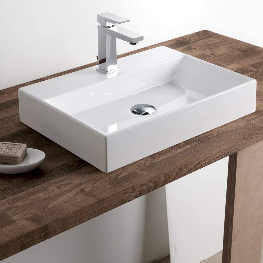 混合水栓 排水Pトラップ付き 大型洗面ボウル 方形のセット 陶器製 洗面ボウル 洗面ボール 手洗い鉢 洗面台 洗面鉢