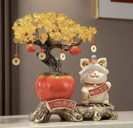 金のなる木 招財樹 像 招き猫 ねこ ネコ オブジェ 置物 富 高級感 運