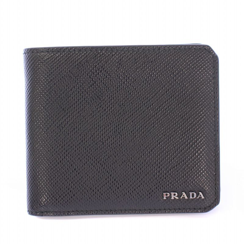 プラダ PRADA SAFFIANO サフィアーノ 二つ折り財布 コンパクトウォレット ロゴ レザー 黒 ブラック 2M0738 |BB OH