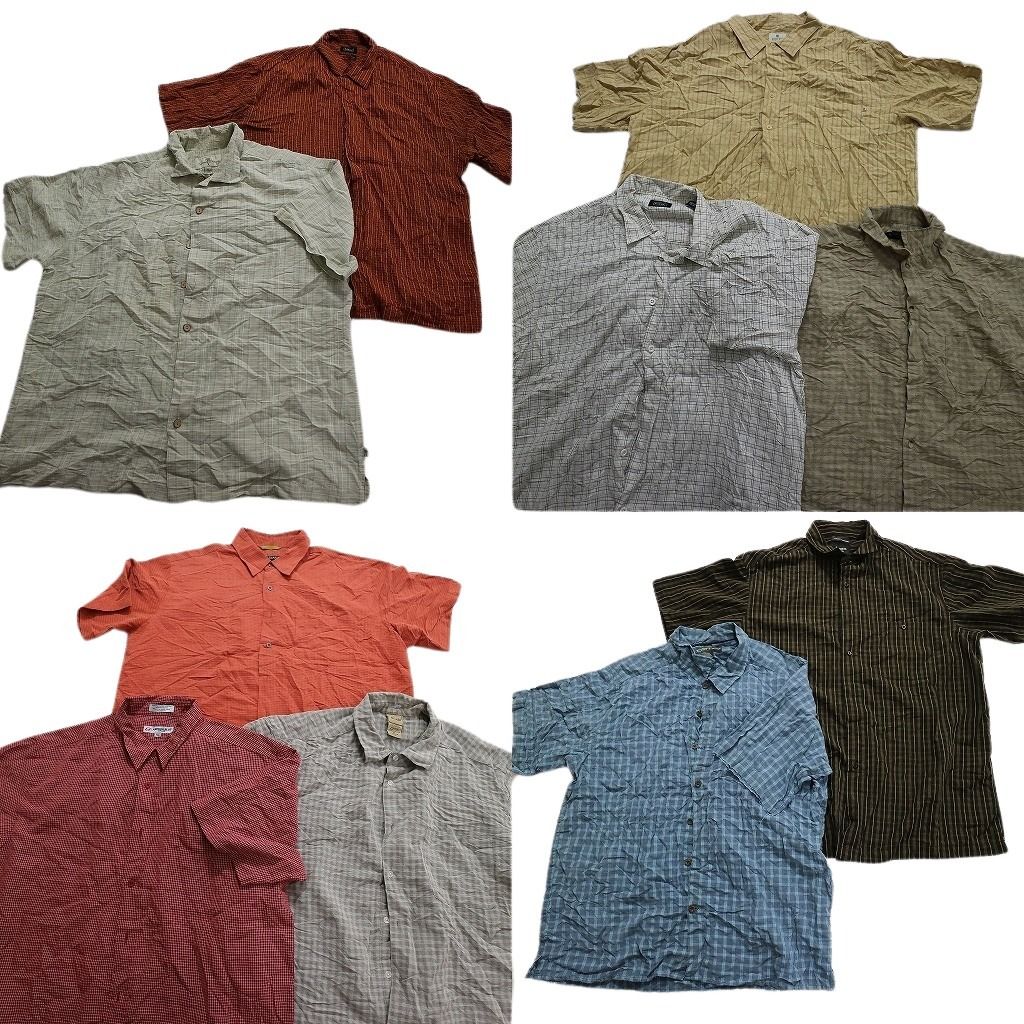 古着卸 まとめ売り チェック柄 レーヨン 混紡素材MIX 半袖シャツ 10枚セット (メンズ XL /2XL ) ビッグサイズ アースカラー MU6058