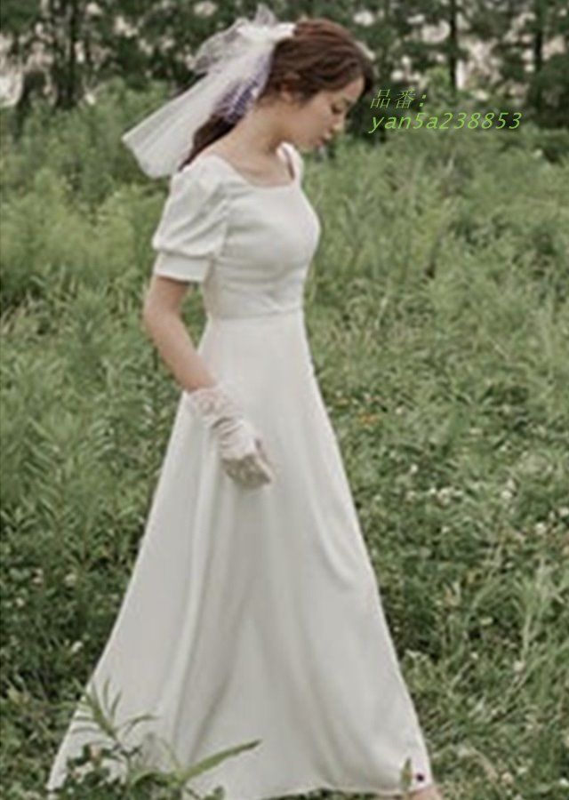 ウェディングドレス 白 ウェディングドレス 大きいサイズ 3L 4L シンプル ウエディングドレス 半袖 ウェディングドレス 袖あり yan5a238853 MAAHADDERANG_COM