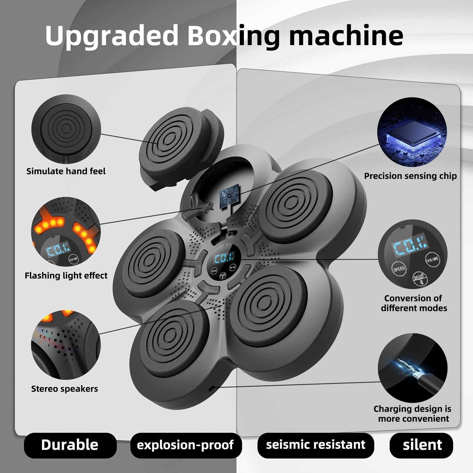 MESIONDY スマートワイヤレス音楽ボクシングトレーナーとグローブ - 家庭＆ジム用壁掛けパンチング機器 USB充電式 ブラック ABS素材 あらゆるフィットネスレベル向け屋内ボクシングトレーニングシステム インタラクティブなフィットネスギア |魅力的な