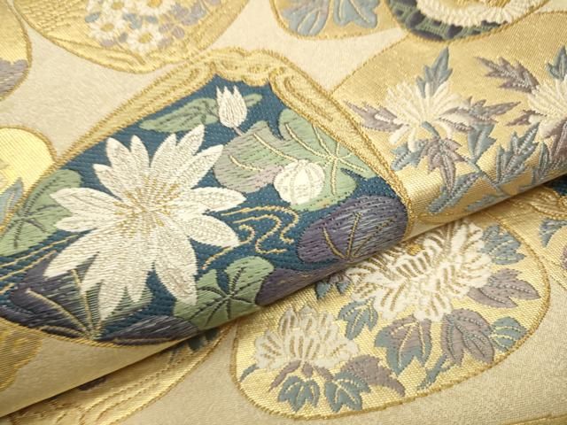 平和屋着物●六通柄袋帯　唐織　貝合わせ宝尽くし花文　金糸　正絹　逸品　CABF5324hy 平和屋着物○六通柄袋帯 唐織 貝合わせ宝尽くし花文 金糸 正絹 逸品