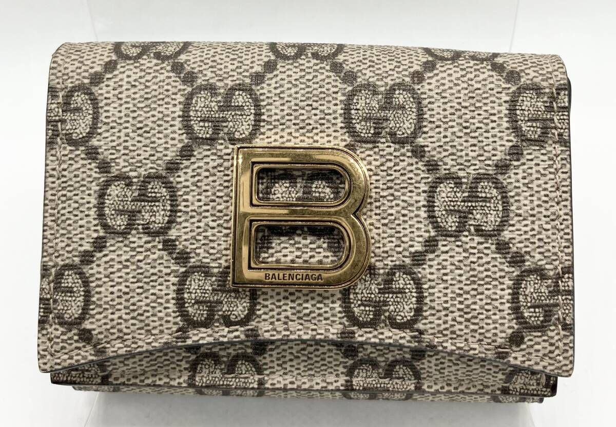 エントルピー鑑定書付き GUCCI BALENCIAGA 681700 2067 三つ折り財布 グッチ バレンシアガ