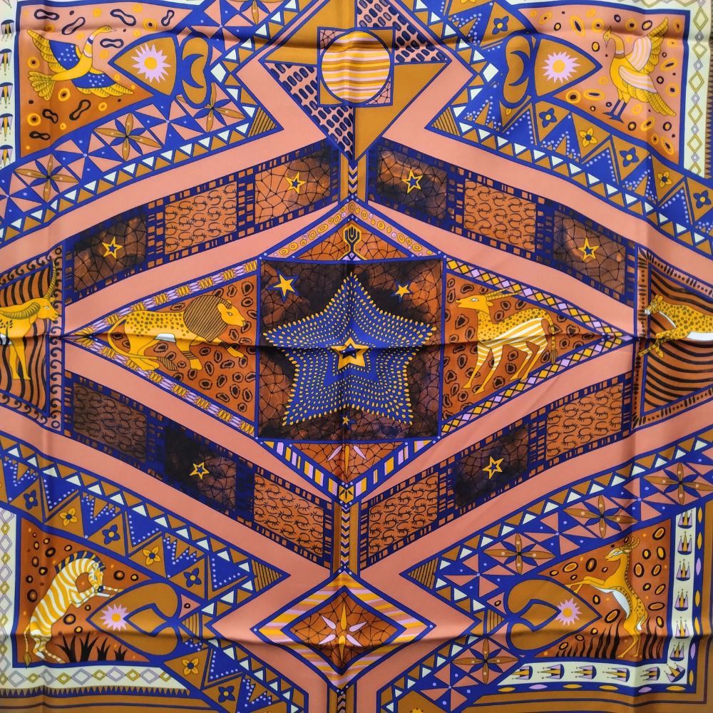 HERMES エルメス シルク スカーフ カレ90 ORS BLEUS DAFRIQUE アフリカ