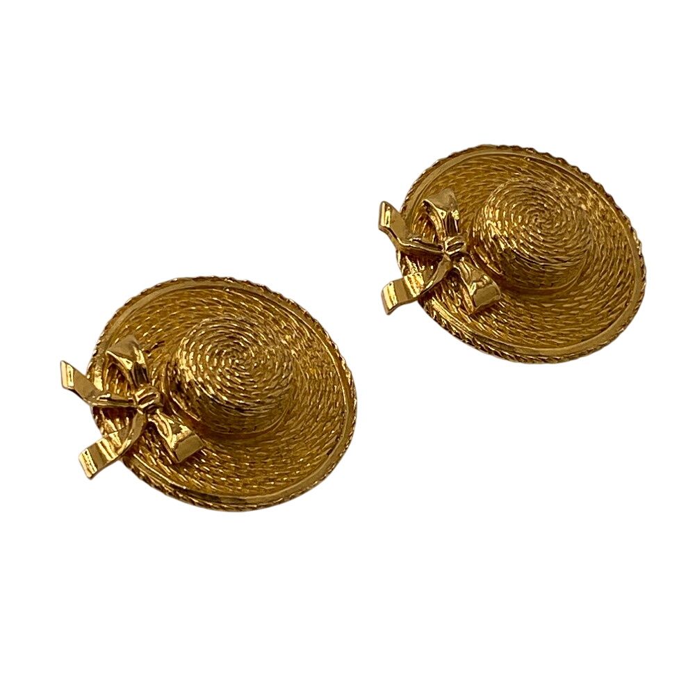 CHANEL/シャネル 麦わら帽子モチーフ GP イヤリング ゴールド