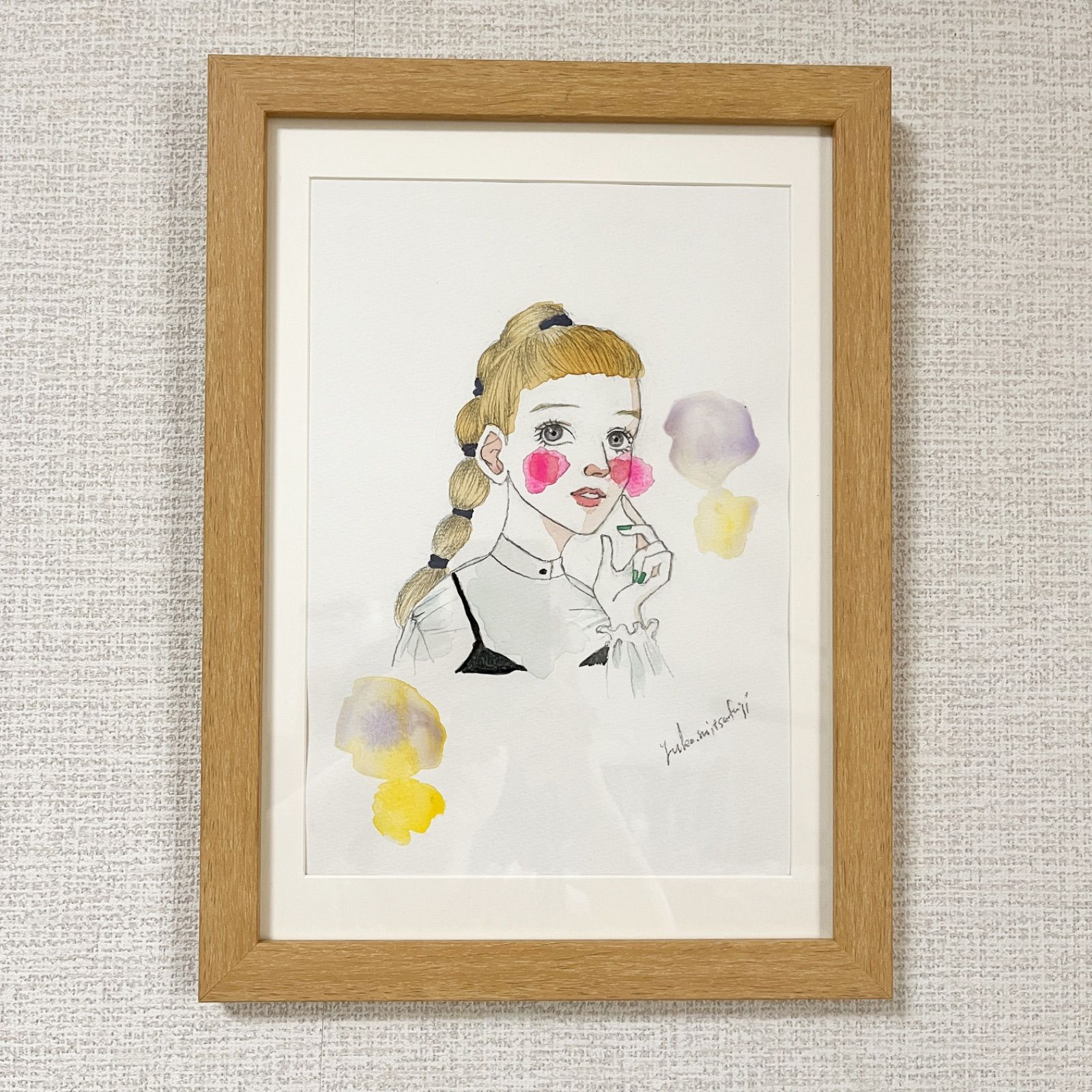 Sample手描きイラスト 水彩画 原画 ユリと女の子 悶え