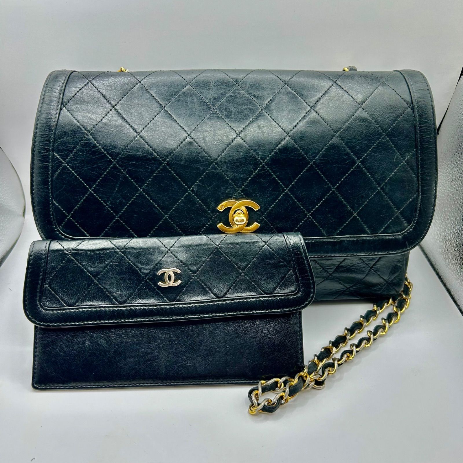 鑑定済] CHANEL ターンロック チェーンショルダーバッグ ポーチ