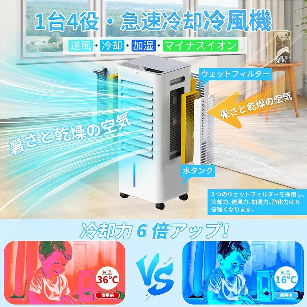冷風機 強力 扇風機 冷風扇【2025年猛暑対策・強冷感UP・省エネ】 新品 未使用】2025最新 冷風機 3方向で吸水し冷感アップ スポット