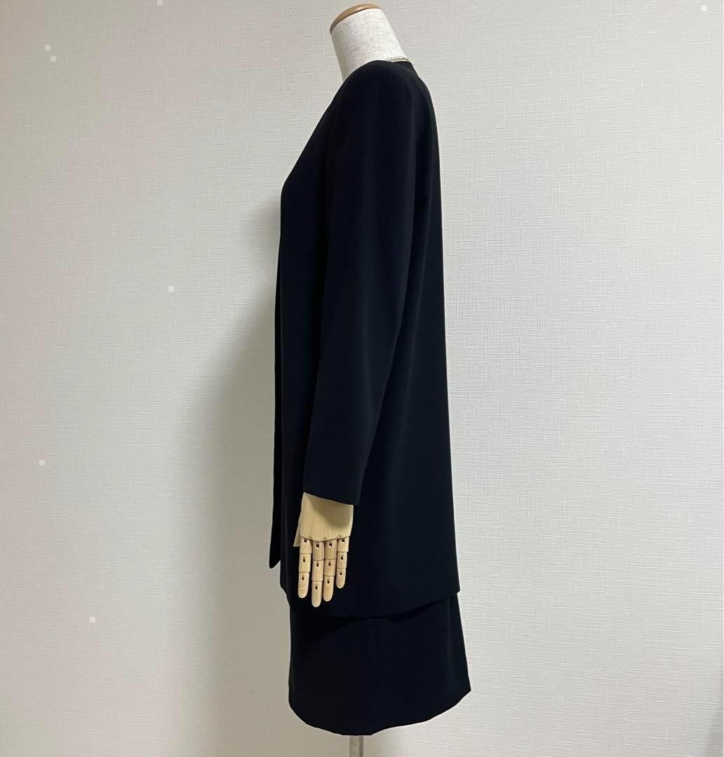 東京ソワール ブラックフォーマルスーツ 7号 ボタンレスジャケット&スカート 礼服 冠婚葬祭 卒業式 入学式 七回忌