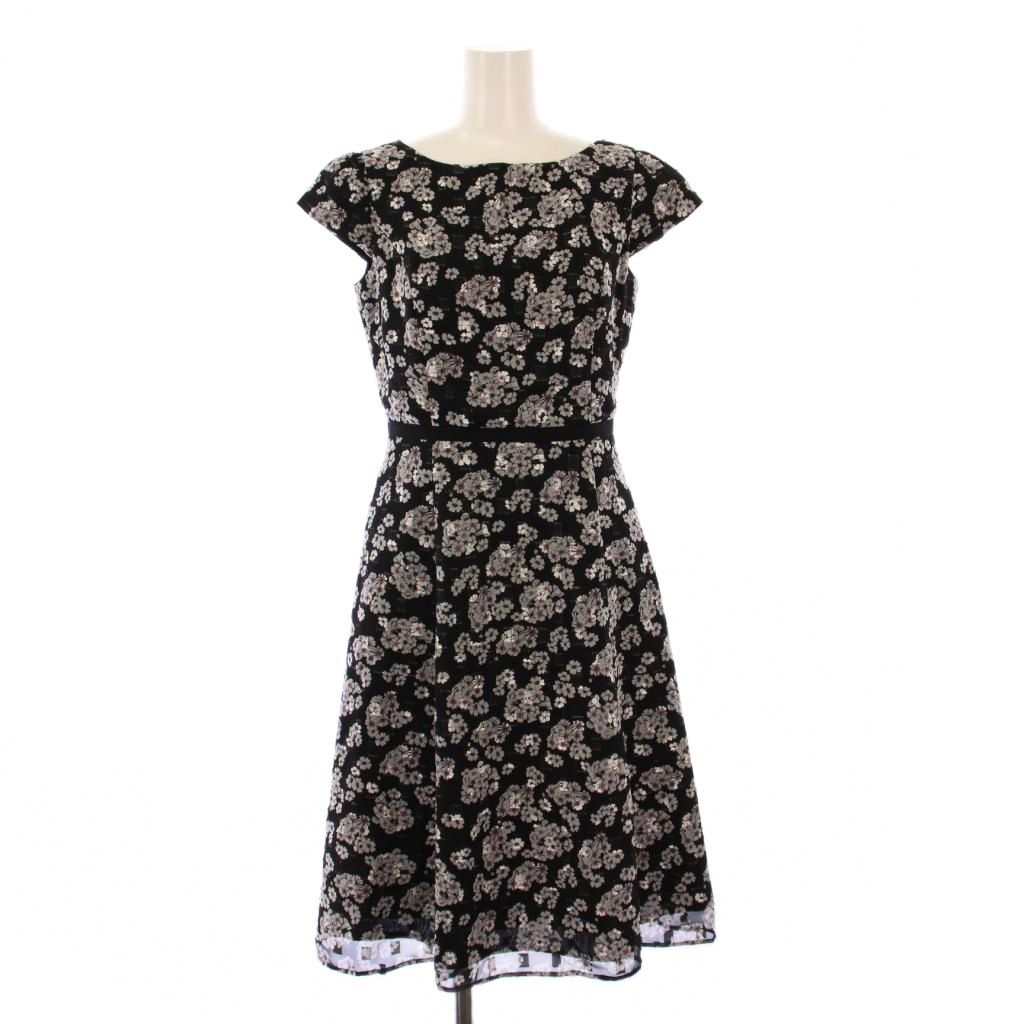 トッカ TOCCA フ ワンピース ミモレ ロング 半袖 クルーネック 花柄 0 黒 ブラック BB