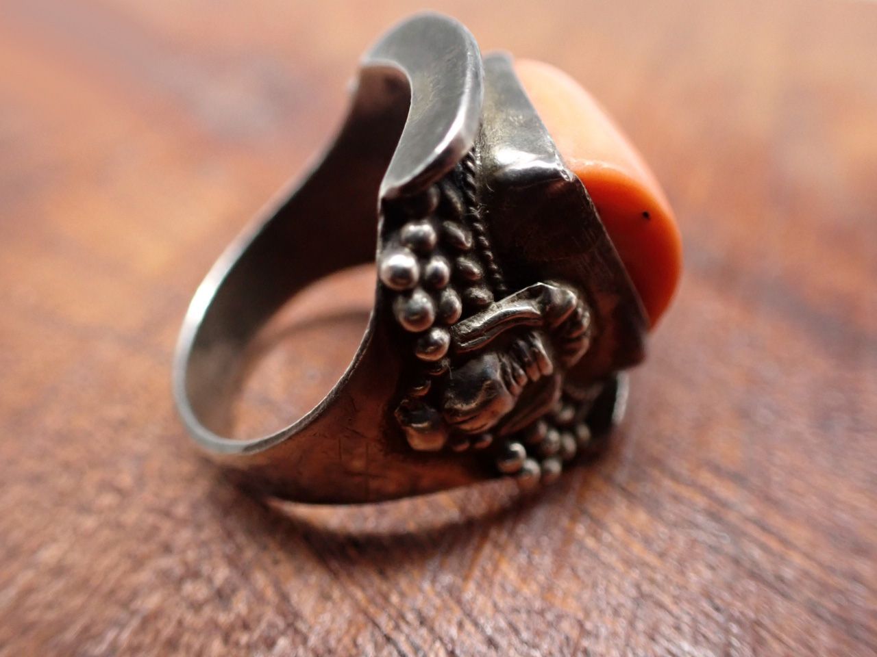 【VINTAGE】CORAL　STERLING　RING　インディアンジュエリー-1