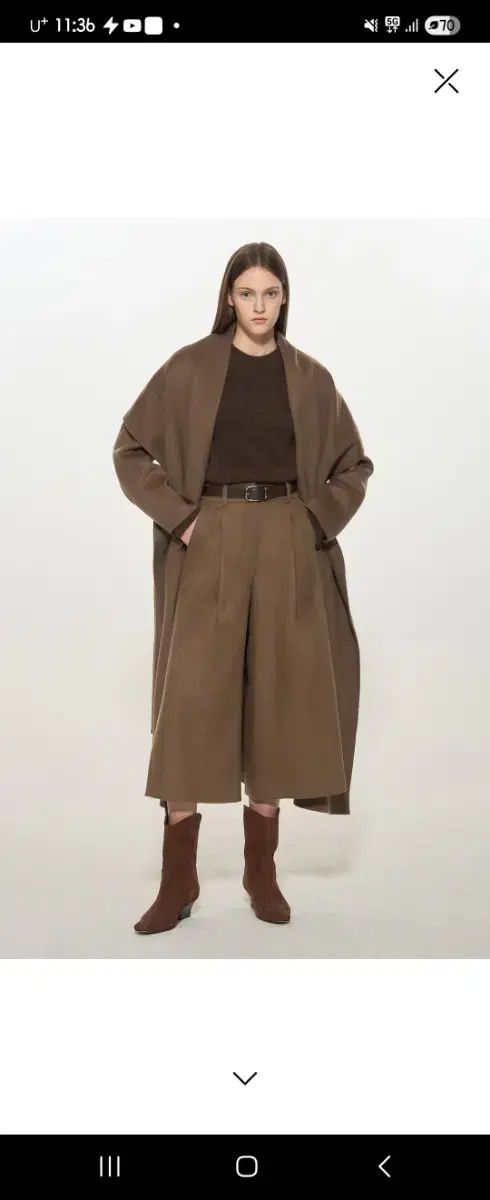 TIME ワイド クロップド ウール カシミア ブレンド パンツ